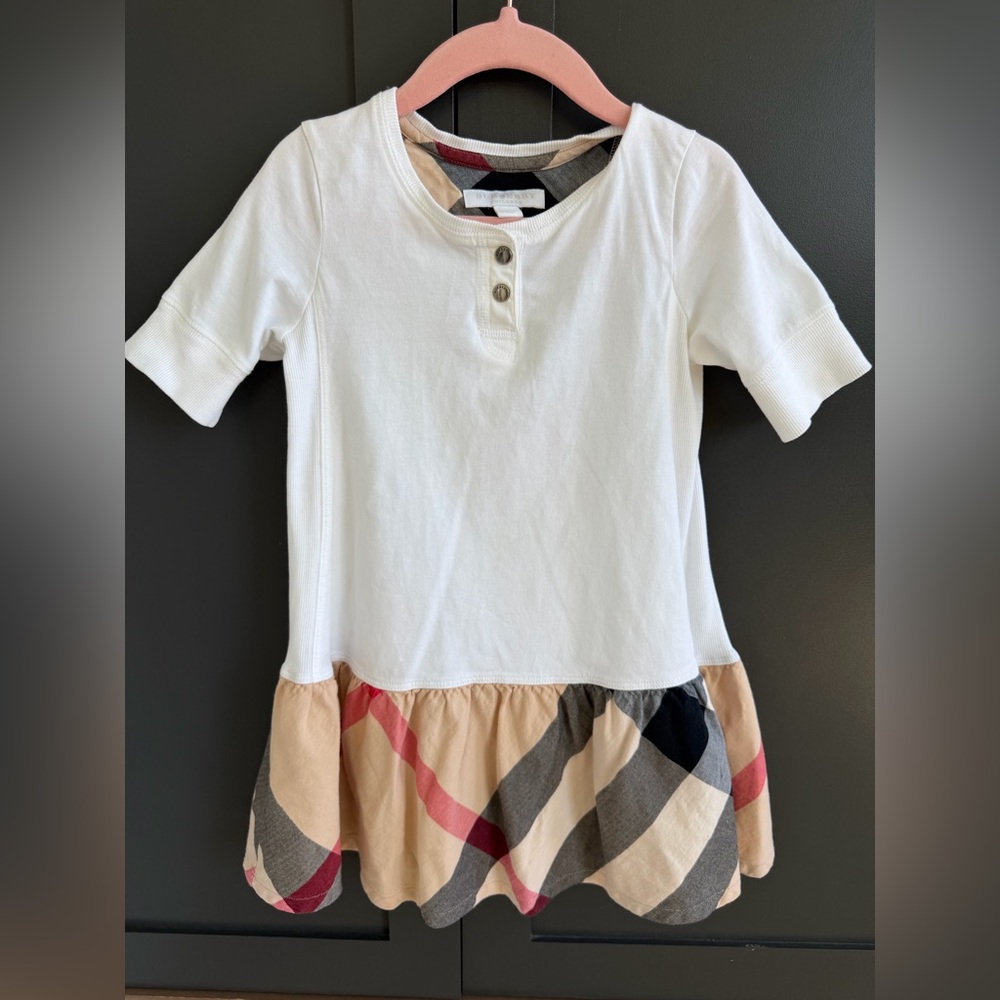 Burberry | Burberry Children Cotton White Dress | House Check Ruffle Bottom | 4
